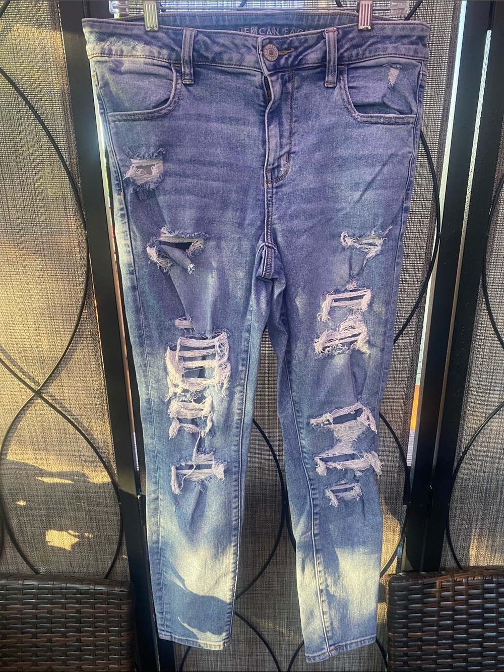 American Eagle Outfitters Distressed Skinny Jeans - Light Blue